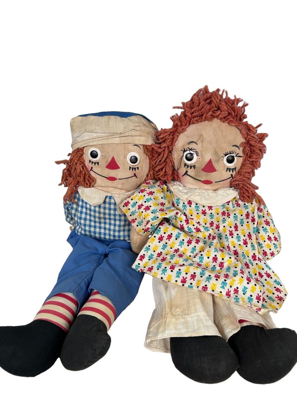 Vintage Johnny Gruelle Georgene Novelties Raggedy Ann & Andy dolls 15" 1947 tags